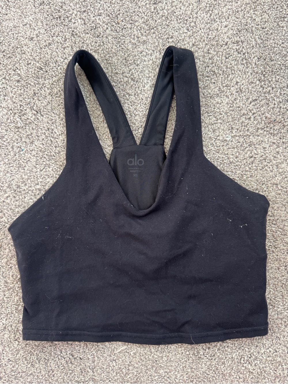 Alo Yoga Black Sports Bra Crop Tank | Women’s XS | Racerback | Medium Support
